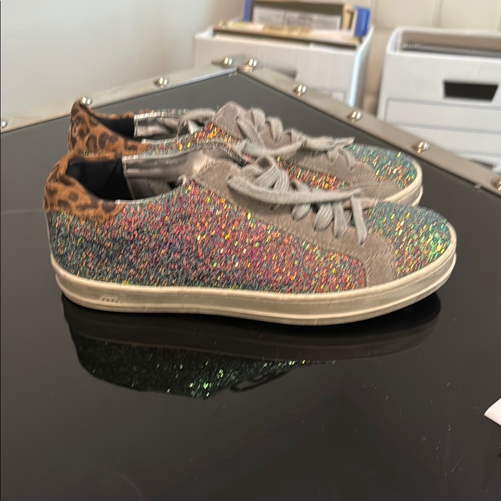 P448 Multicolor Glitter Sneakers with Leopard Accent